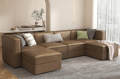 Convertible Sectional Sofa, U Shaped Couch with Storage Seats, Modular Sofa Couch with Convertible Chaise, Huckleberry Brown