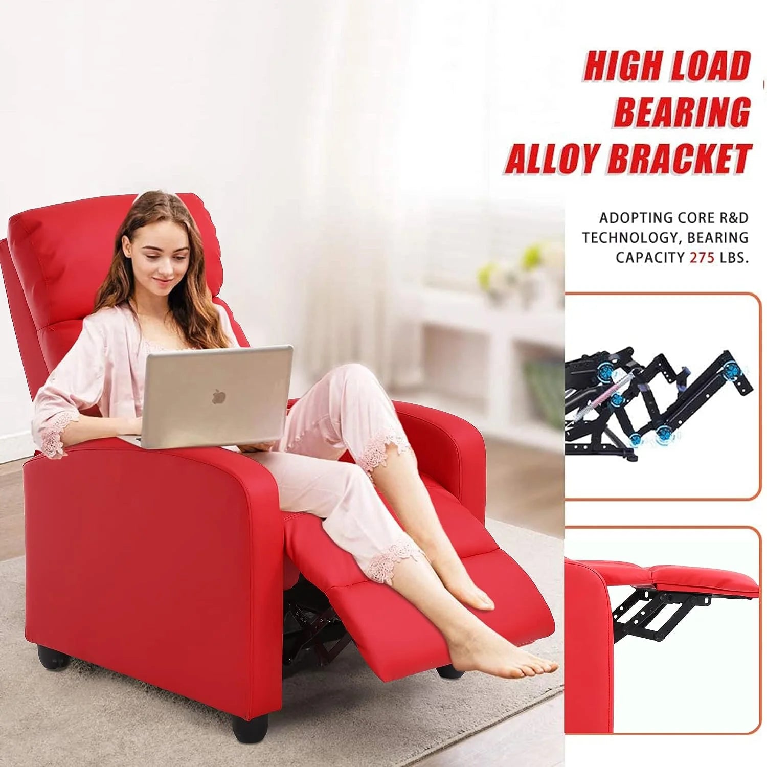 Recliner Chair for Living Room Home Theater Seating Single Reclining Sofa Lounge with Padded Seat Backrest (Red)