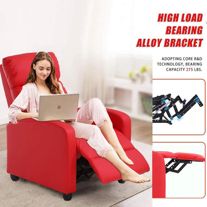 Recliner Chair for Living Room Home Theater Seating Single Reclining Sofa Lounge with Padded Seat Backrest (Red)