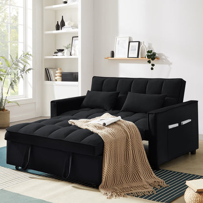 4-In-1 Convertible Futon Sofa Bed, Pull Out Couch Beds Loveseat Sleeper, Black Velvet