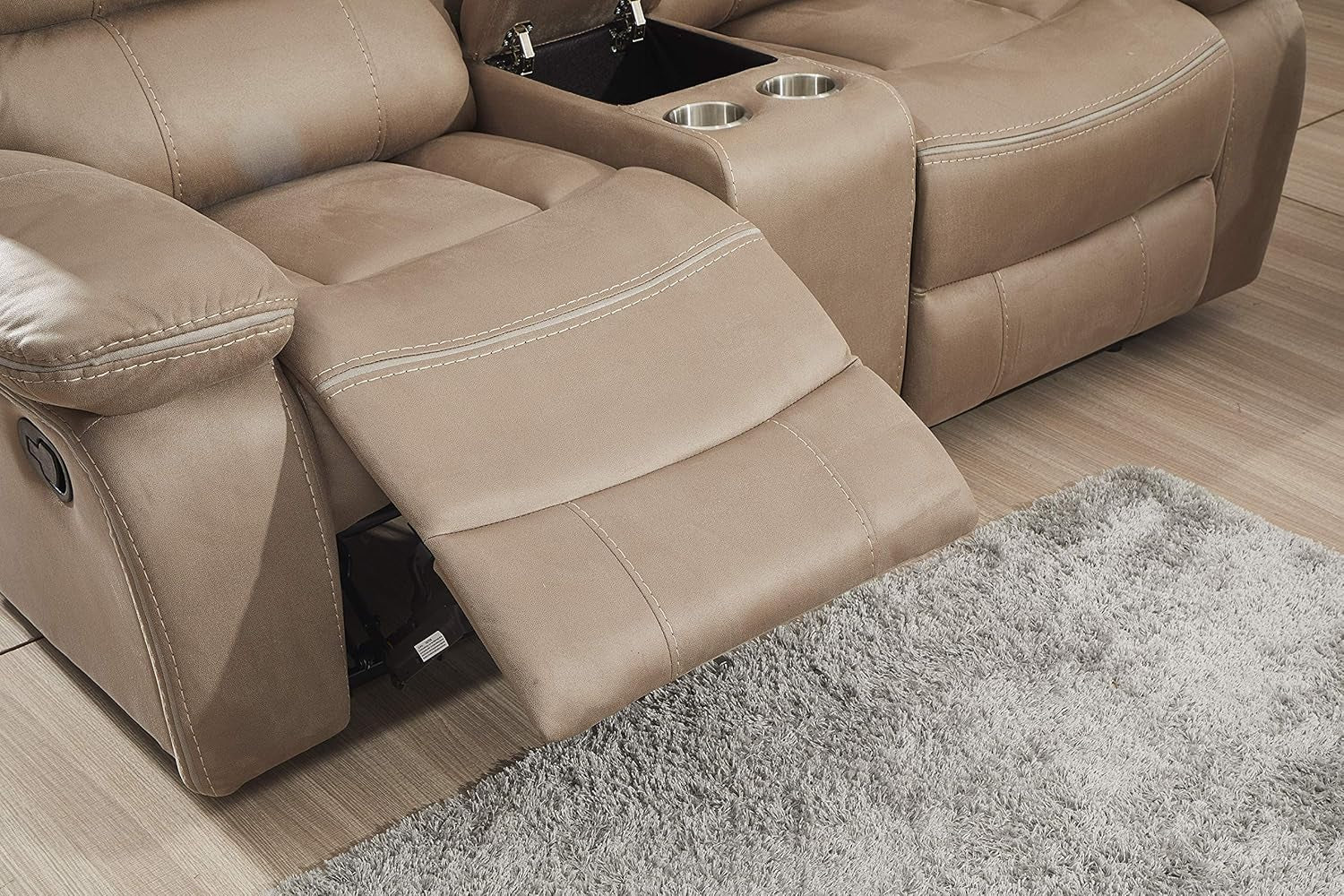 Microfiber Reclining Sofa Couch Set Living Room Set 8007 (Taupe, Sofa+Loveseat)