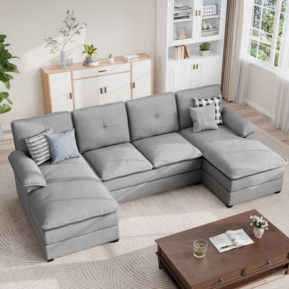 Sectional Sofa Couches Set Oversized U Shaped Sleeper Bed Couch with Double Chaise 4-Seat Cloud Couch for Living Room Home Apartment Light Gray