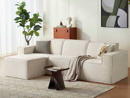 Oversized Modular Sectional Sofa, L-Shaped Cloud Sofa Couch with Corduroy Fabric, 3 Seat Sponge Sofa for Living Room, No Assembly Required, Beige