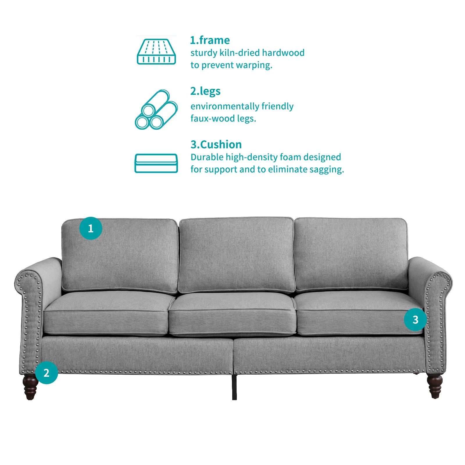 Living Room Furniture Sets with 5.9"Upholstered Cushion, 3-Seater Sectional Sofa Couch and Single Sofa Chair,Sofa Set for Living Room(Light Grey)