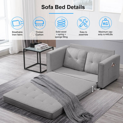 Loveseat Sleeper Sofa, 55.5"*84.5" Convertible Futon Sofa Bed with Pull Out Couch, Folding Couch Bed,Linen, Light Grey