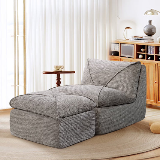 35.4"W Accent Chair, Upholstered Beanbag Sofa Chair, Modern Single Chair Accent Chair for Living Room Bedroom with Ottoman, Stone Gray