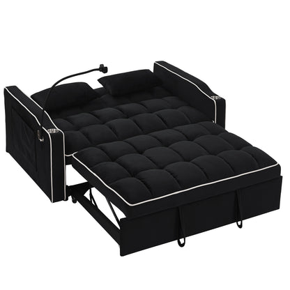 3 in 1 Convertible Sleeper Sofa Bed Loveseat Sofa Couch Pull Out Sofa Bed Black