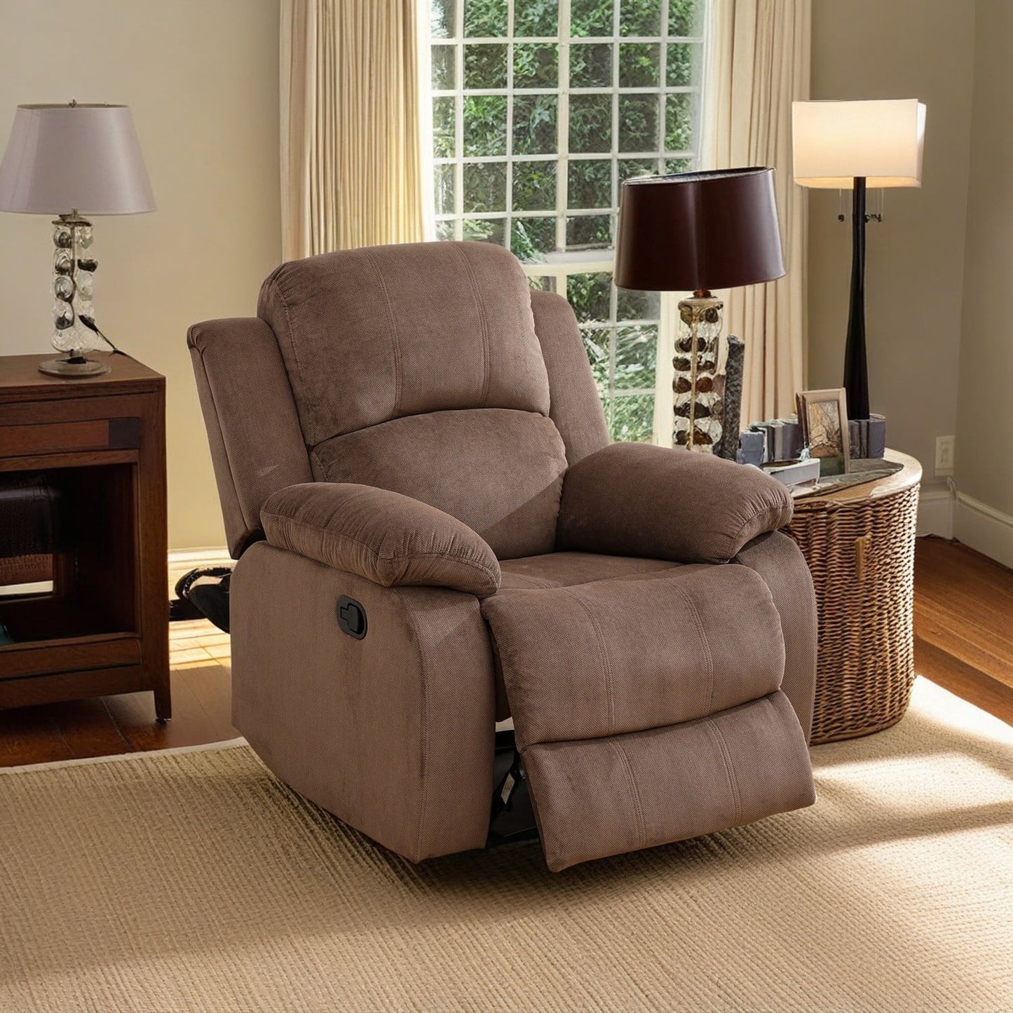 Corduroy Manual Single Rocker Recliner Sofa, Heavy Duty Reclining Chair for Home with Overstuffed Arm and Back, Brown
