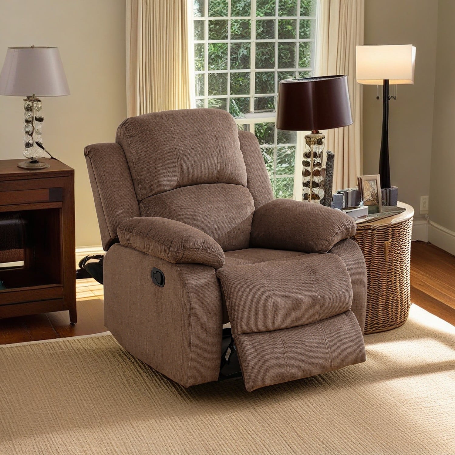 Corduroy Manual Single Rocker Recliner Sofa, Heavy Duty Reclining Chair for Home with Overstuffed Arm and Back, Brown