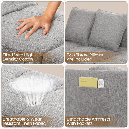 4-In-1 Convertible Sofa Chair Bed, Linen Sleeper Chair for Small Space, Futon Sofa Bed with 5 Adjustable Backrest, Single Small Couch for Living Room Bedroom Apartment, Gray