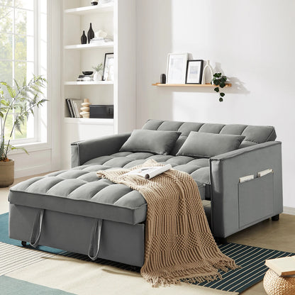 4-In-1 Convertible Futon Sofa Bed, Pull Out Couch Beds Loveseat Sleeper, Gray Velvet