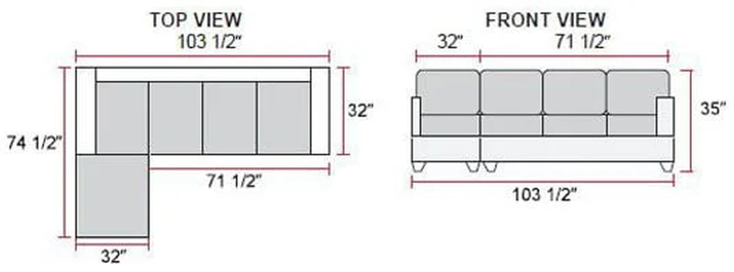 3 - Piece L - Shape Sectional Sofa Set, Right Hand Facing Chaise, LINEN Upholstery Material, Dark Grey / Gray Color, More Colors & Styles Available