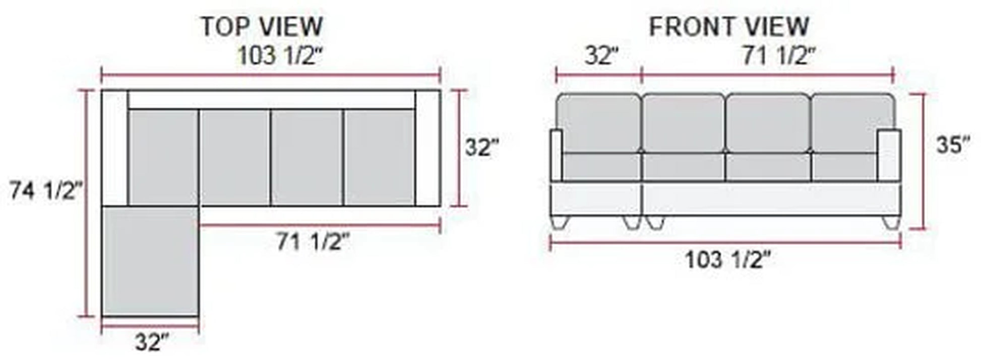 3 - Piece L - Shape Sectional Sofa Set, Right Hand Facing Chaise, LINEN Upholstery Material, Dark Grey / Gray Color, More Colors & Styles Available