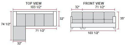 3 - Piece L - Shape Sectional Sofa Set, Right Hand Facing Chaise, LINEN Upholstery Material, Dark Grey / Gray Color, More Colors & Styles Available