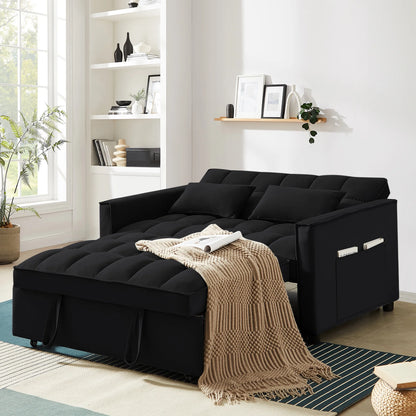 4-In-1 Convertible Futon Sofa Bed, Pull Out Couch Beds Loveseat Sleeper, Black Velvet