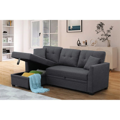 3 Seater L-Shaped Sofa with Pull-Out Sleeper Sofa, Sofa with Storage Recliner for Living Room, Bedroom, Apartment Small Combination Sofa, Dark Gray