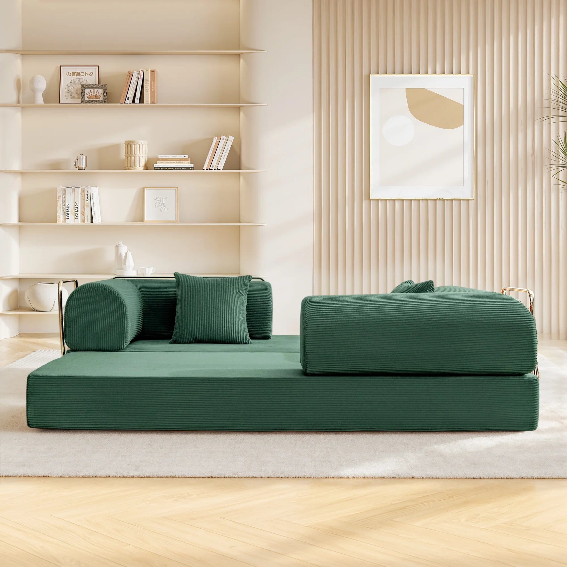 78.7" W Combination Sofa, High Rebound Density Sponge Sofa Couch, Two Forms Floor Couch Three Seats Sofa Bed for Living Room, Bedroom, Green