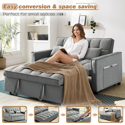 4-In-1 Convertible Futon Sofa Bed, Pull Out Couch Beds Loveseat Sleeper, Gray Velvet