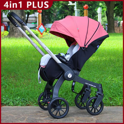 EU STOCK 4In1 Baby Stroller Two-Way Multifunctional Newborn Baby Stroller 3In1 Foldable Basket Type Seat Lightweight Travel Pram