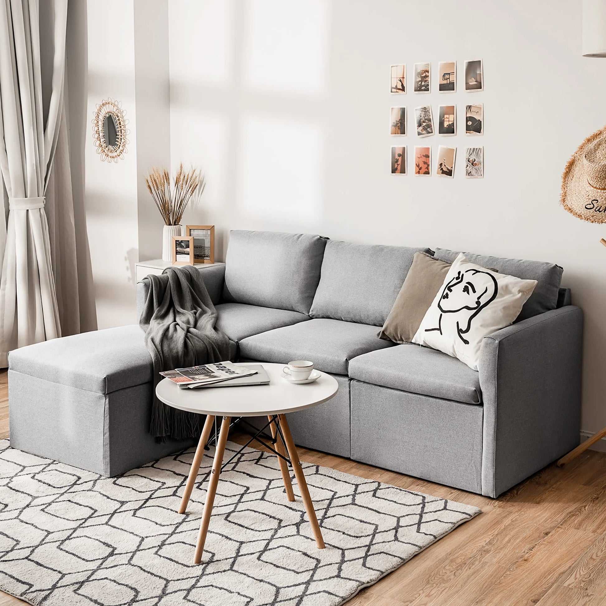 Convertible Sectional Sofa L-Shaped Couch W/Reversible Chaise Light Grey