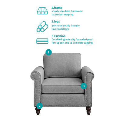 Living Room Furniture Sets with 5.9"Upholstered Cushion, 3-Seater Sectional Sofa Couch and Single Sofa Chair,Sofa Set for Living Room(Light Grey)