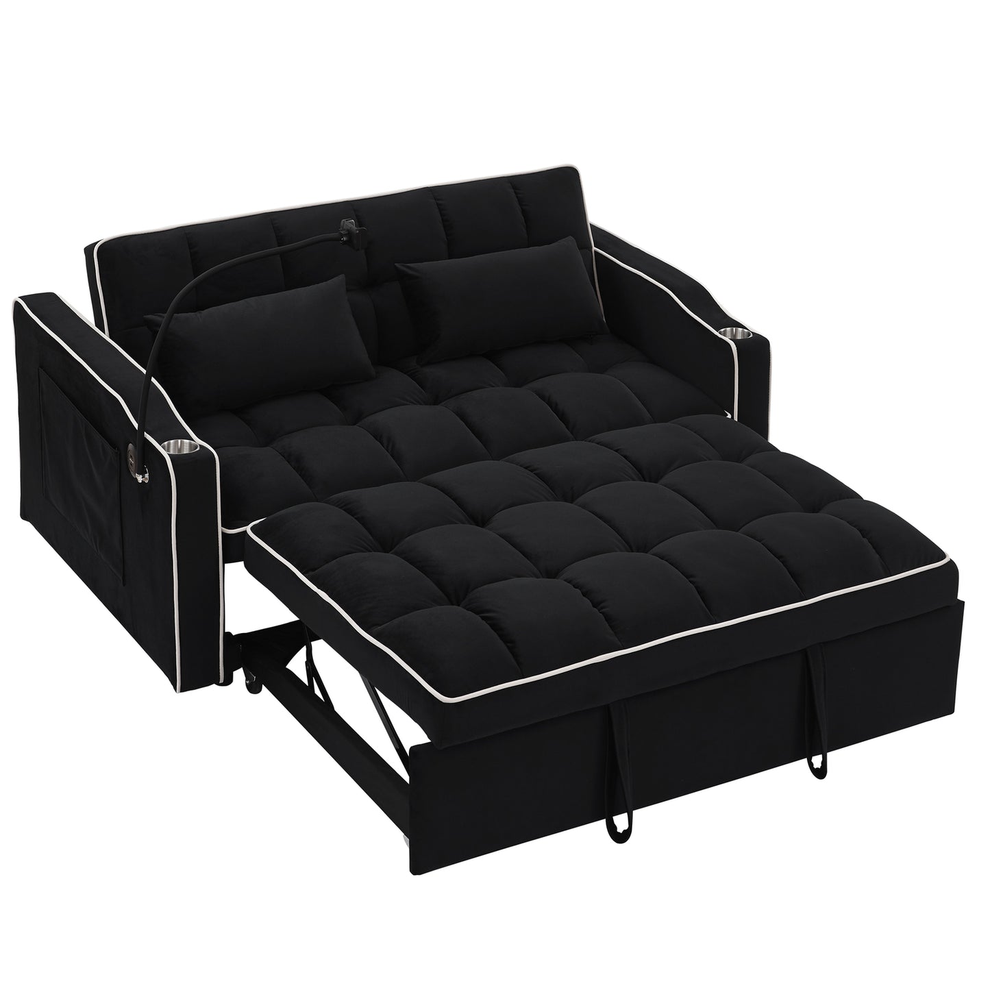 3 in 1 Convertible Sleeper Sofa Bed Loveseat Sofa Couch Pull Out Sofa Bed Black