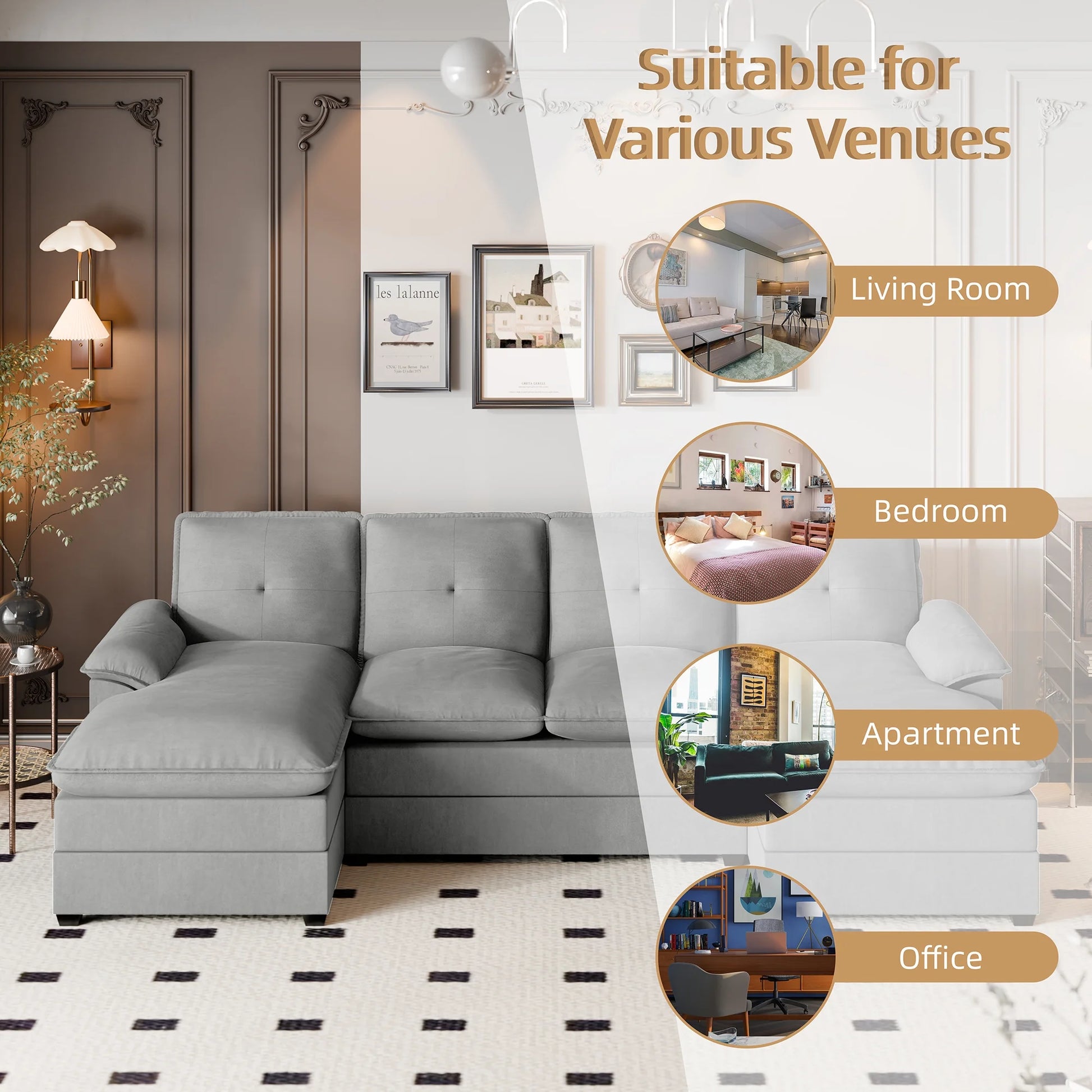 Sectional Sofa Couches Set Oversized U Shaped Sleeper Bed Couch with Double Chaise 4-Seat Cloud Couch for Living Room Home Apartment Light Gray