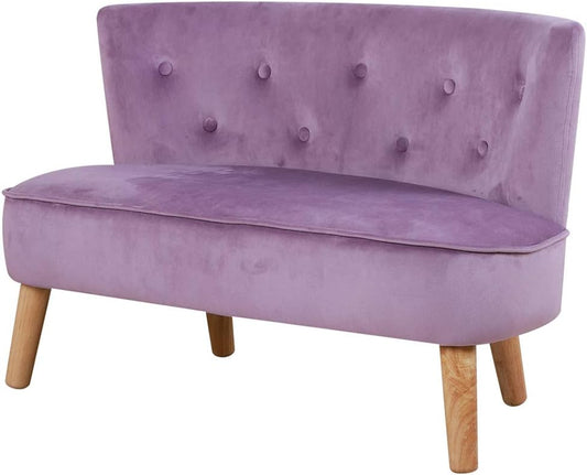 2-Seat Kid Sofa Couch with Velvet Fabric,Kid Sofa Chair with Wooden Frame for 3-6 Age Children Gift,35.6" Length, Purple