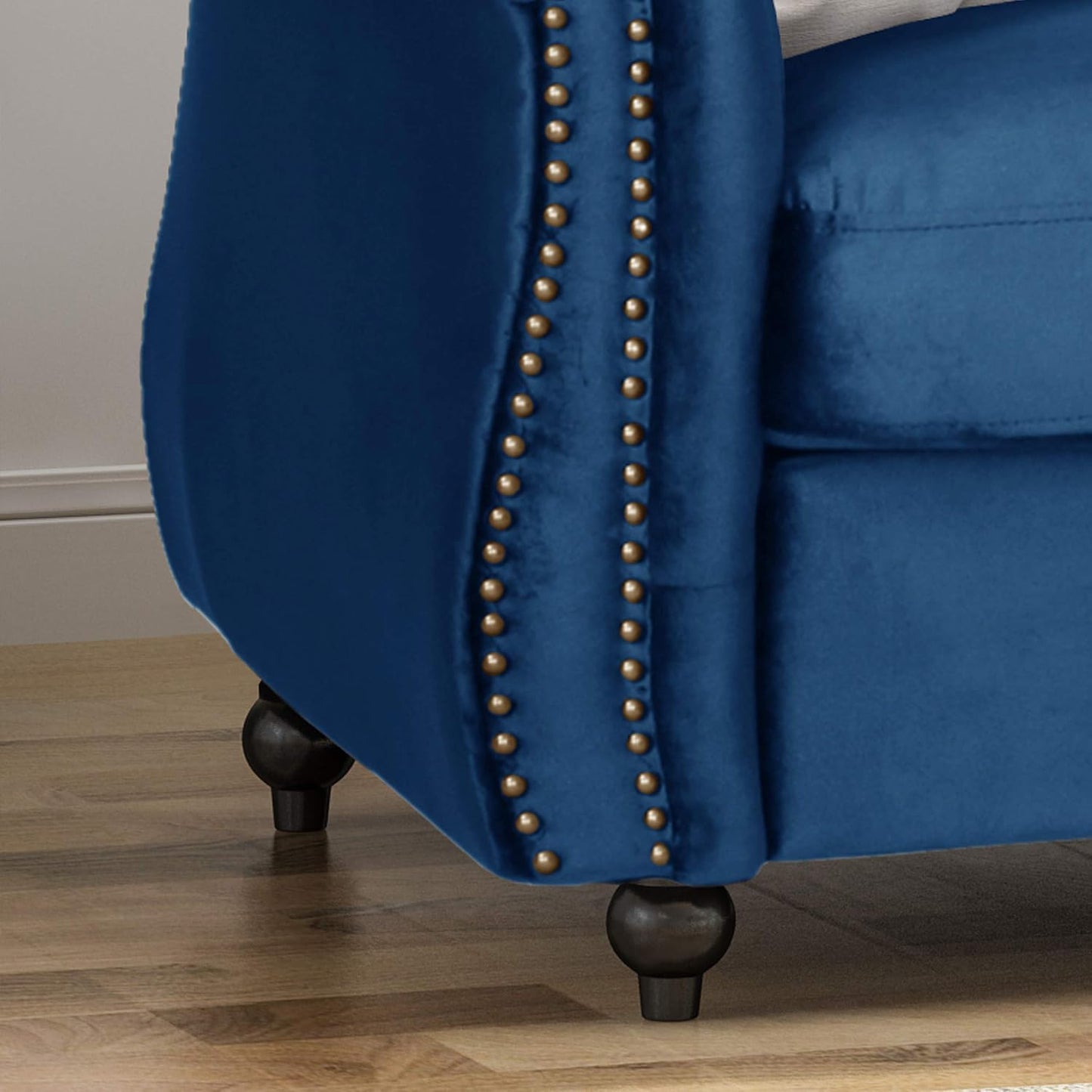 Great Deal Furniture  Chesterfield Tufted Jewel Toned Velvet Sofa with Scroll Arms, Navy Blue