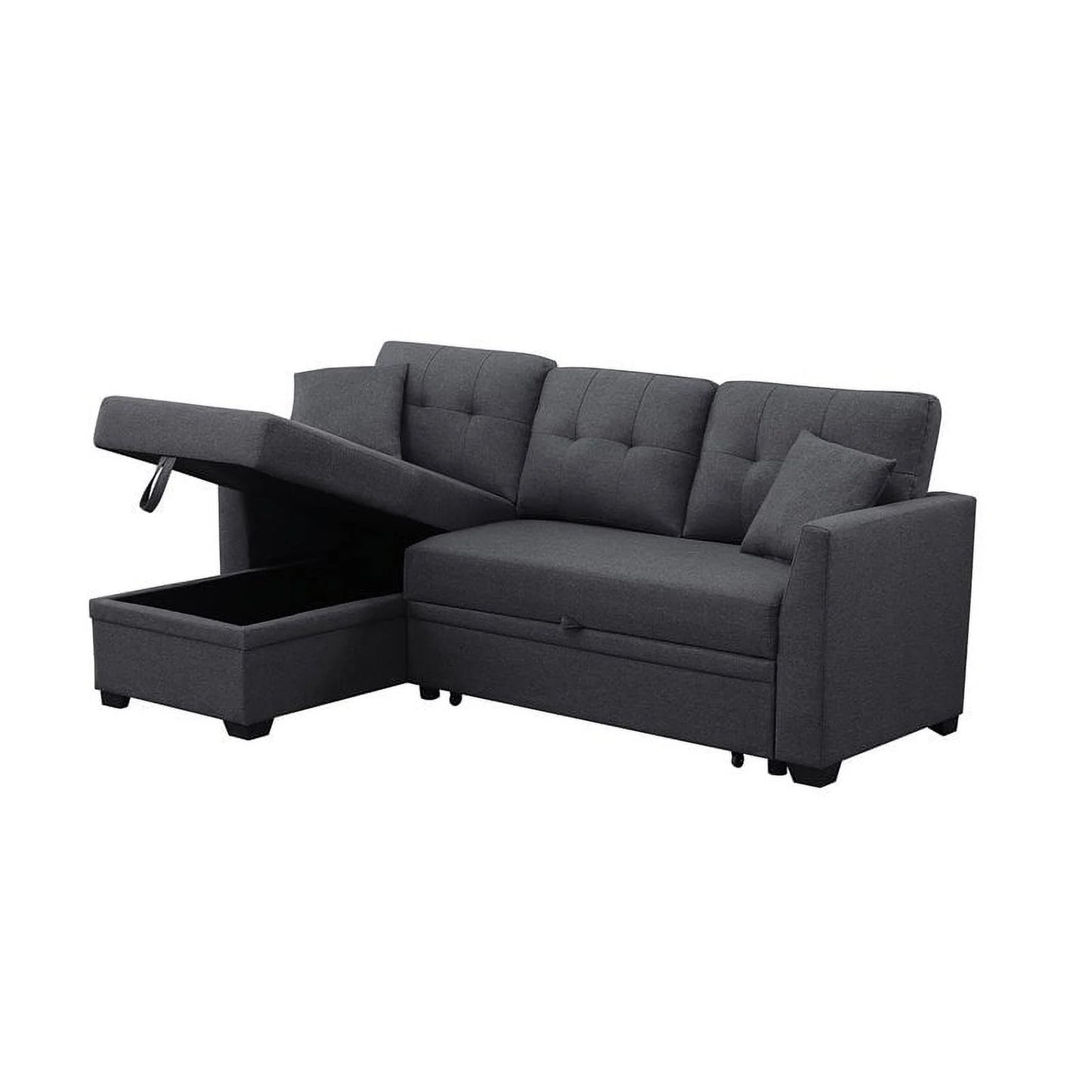 3 Seater L-Shaped Sofa with Pull-Out Sleeper Sofa, Sofa with Storage Recliner for Living Room, Bedroom, Apartment Small Combination Sofa, Dark Gray