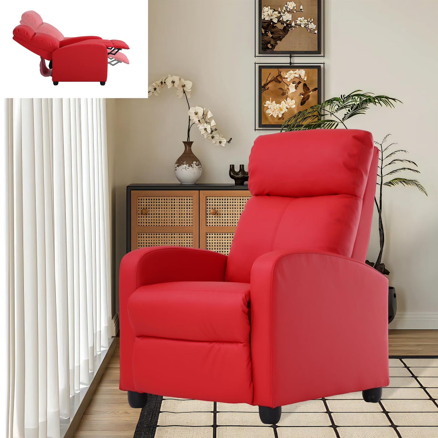 Recliner Chair for Living Room Home Theater Seating Single Reclining Sofa Lounge with Padded Seat Backrest (Red)
