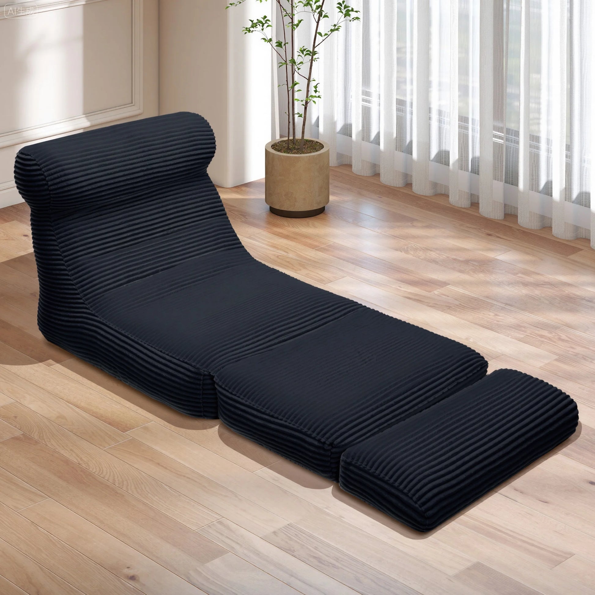 Folding Sofa Bed, 3 in 1 Convertible Sofa with Back Support, Portable Folding Chair Bed, Living Room Bedroom Comfortable Floor Sofa Lounge, Single Bed, Black