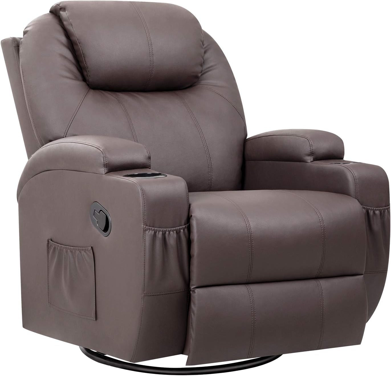 PU Leather Chair Magic Adjustable Home Theater Single Recliner Thick Seat and Backrest, 360° Swivel and Rocking Sofa for Living Room, Brown