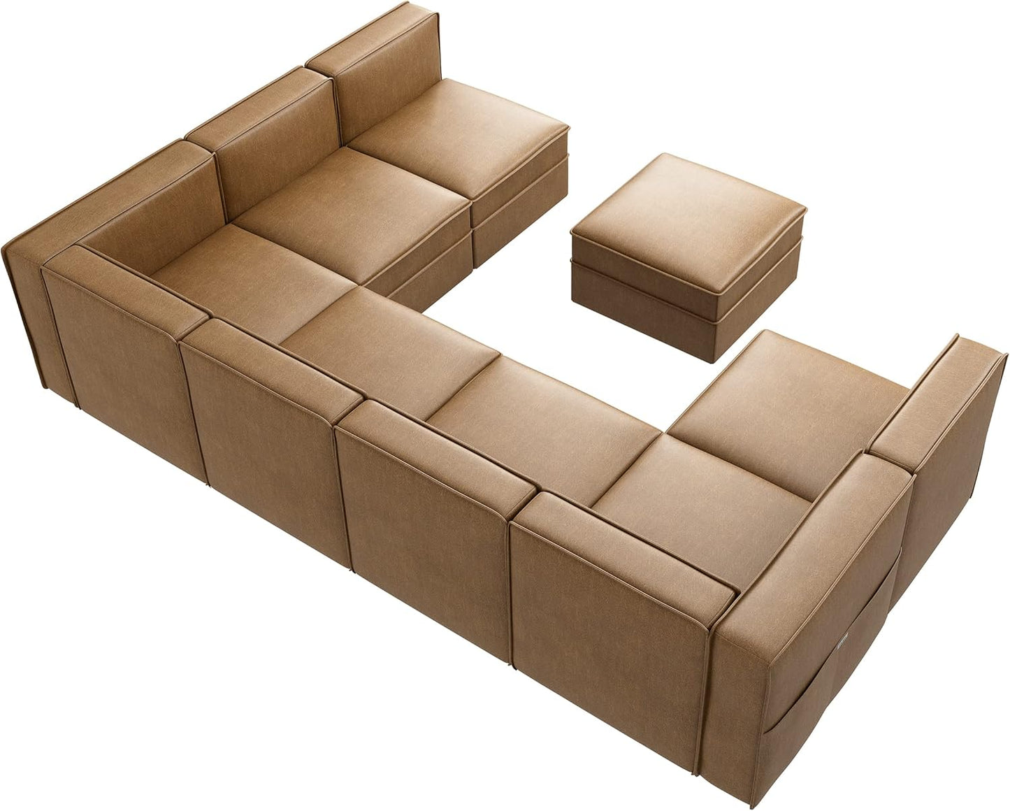 Modular Sectional Sofa, Convertible Sectional Couch with Storage Seat, U Shaped Sofa Couch with Reversible Chaise, Caramel Brown