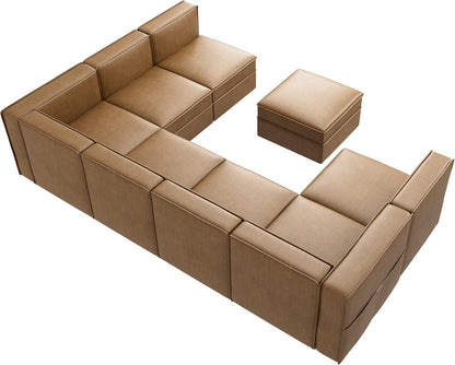 Modular Sectional Sofa, Convertible Sectional Couch with Storage Seat, U Shaped Sofa Couch with Reversible Chaise, Caramel Brown