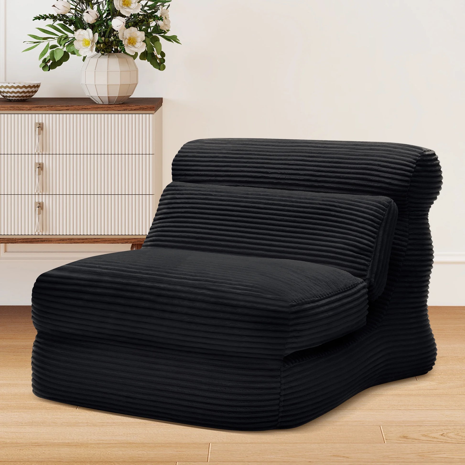 Folding Sofa Bed, 3 in 1 Convertible Sofa with Back Support, Portable Folding Chair Bed, Living Room Bedroom Comfortable Floor Sofa Lounge, Single Bed, Black