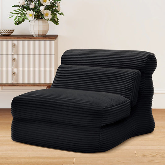 Folding Sofa Bed, 3 in 1 Convertible Sofa with Back Support, Portable Folding Chair Bed, Living Room Bedroom Comfortable Floor Sofa Lounge, Single Bed, Black
