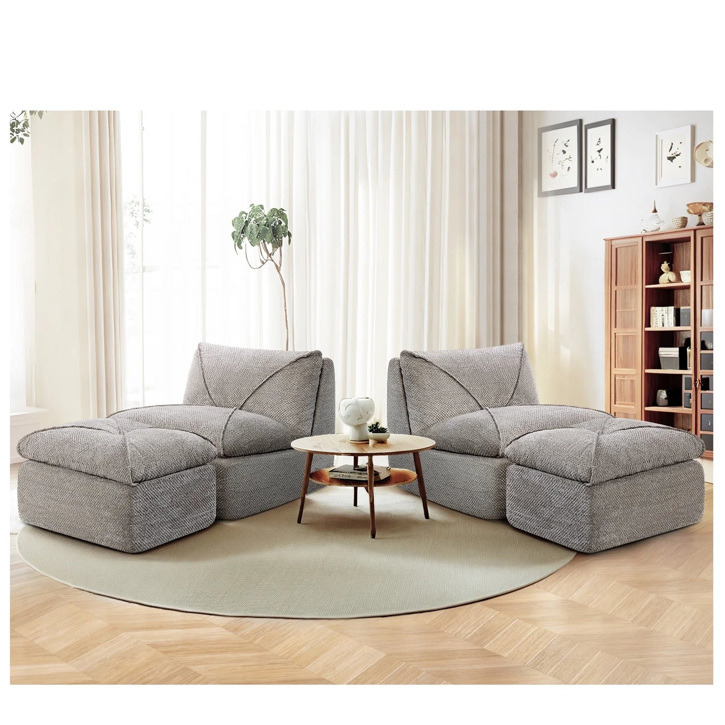 35.4"W Accent Chair, Upholstered Beanbag Sofa Chair, Modern Single Chair Accent Chair for Living Room Bedroom with Ottoman, Stone Gray