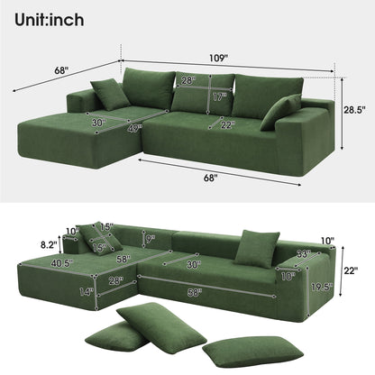 109" Modular Sectional Sofa, L Shaped Modern Couch Upholstered Sleeper Sofa Minimalist Style Couch Living Room Sofa Set for Living Room, Green