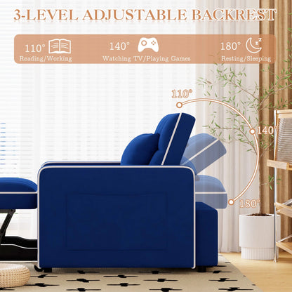 Sleeper Sofa Chair Bed, 3-In-1 Convertible Recliner Sofa Bed for Living Room Apartment, Blue