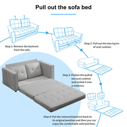 Loveseat Sleeper Sofa, 55.5"*84.5" Convertible Futon Sofa Bed with Pull Out Couch, Folding Couch Bed,Linen, Light Grey