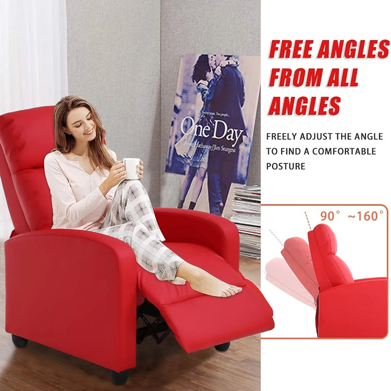 Recliner Chair for Living Room Home Theater Seating Single Reclining Sofa Lounge with Padded Seat Backrest (Red)