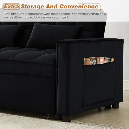 4-In-1 Convertible Futon Sofa Bed, Pull Out Couch Beds Loveseat Sleeper, Black Velvet