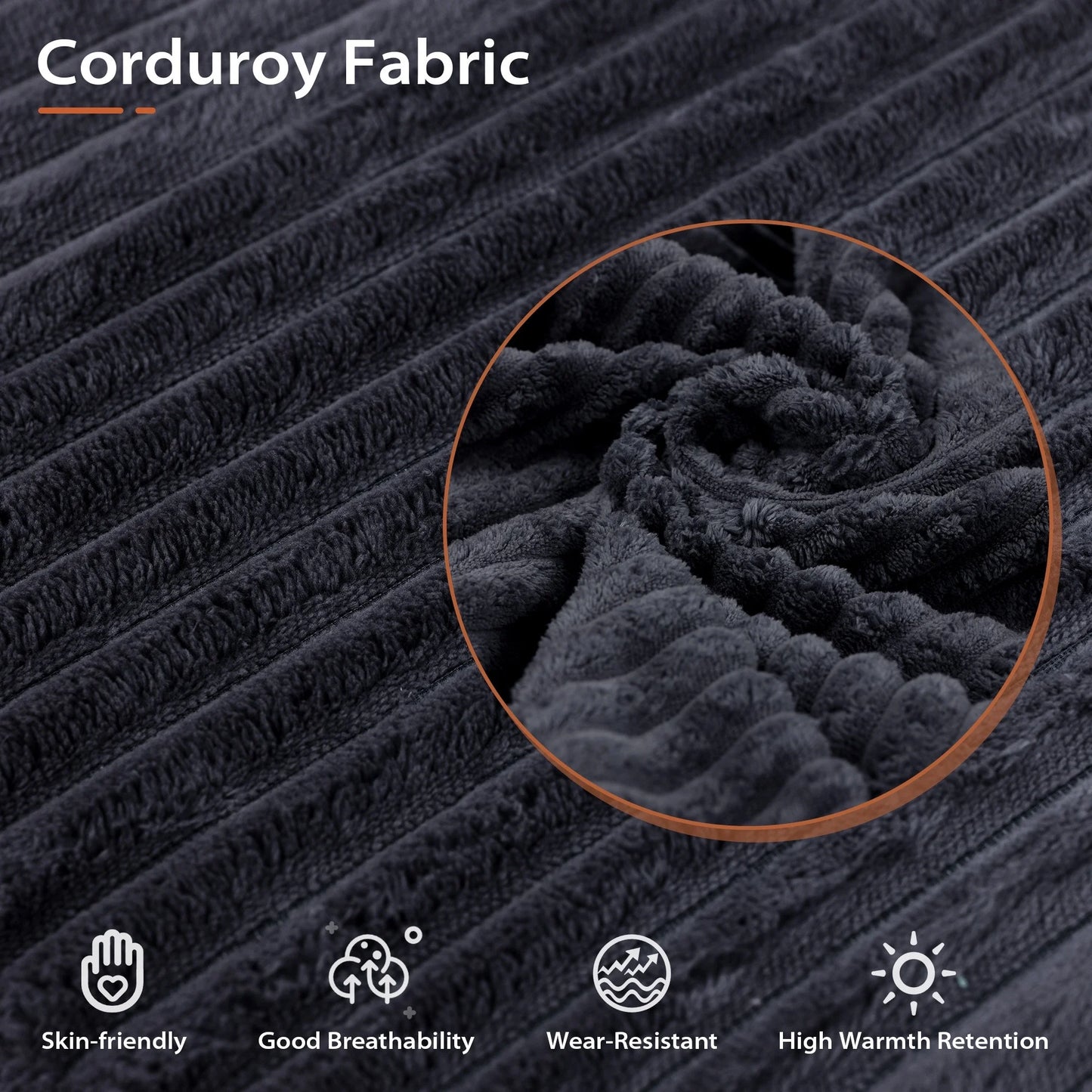 Indoor Modular Sectional Sofa, 132'' Corduroy Cloud Couch with Double Chaise, U Shaped Sofas with Deep Seat, Comfy Fluffy Plush Couches, No Assembly Required, Black