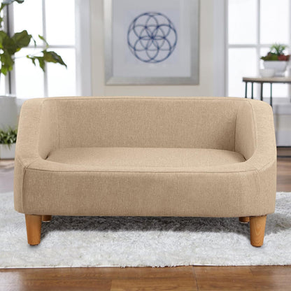 Pet Sofa with Movable Cushion, Rectangle Sofa with Wood Foot, Dog Sofa Dog Bed, Cat Sofa Cat Bed, Wooden Structure and Linen Pet Sofa Bed, Three Size (Small, Beige)