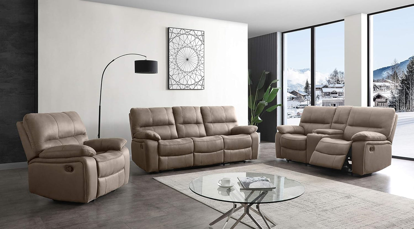 Microfiber Reclining Sofa Couch Set Living Room Set 8007 (Taupe, Sofa+Loveseat+Recliner)