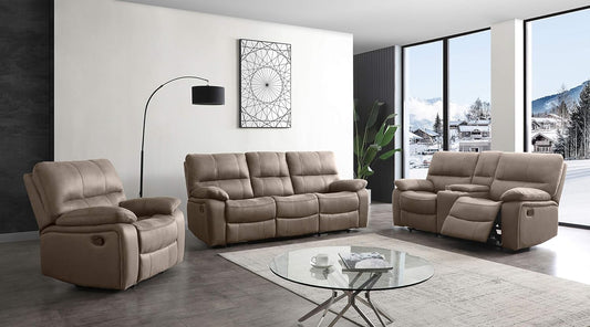 Microfiber Reclining Sofa Couch Set Living Room Set 8007 (Taupe, Sofa+Loveseat+Recliner)