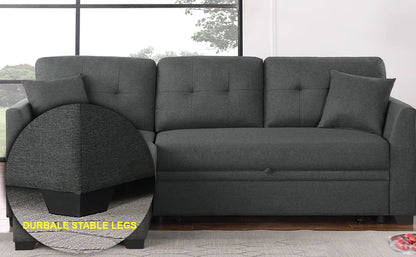 3 Seater L-Shaped Sofa with Pull-Out Sleeper Sofa, Sofa with Storage Recliner for Living Room, Bedroom, Apartment Small Combination Sofa, Dark Gray