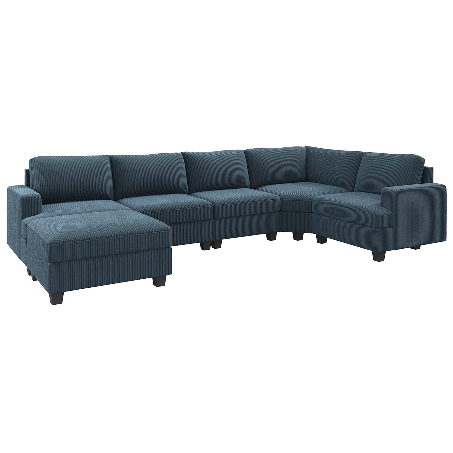 U-Shaped Modular Sectional Sofa Set, Convertible Sleeper with Storage Ottoman and Washable Covers for Family Living Room, Blue