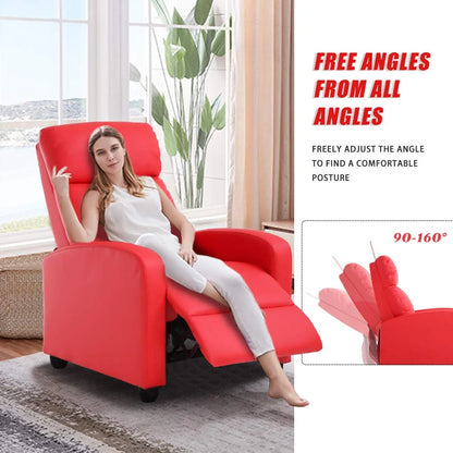 Recliner Chair for Living Room Home Theater Seating Single Reclining Sofa Lounge with Padded Seat Backrest (Red)